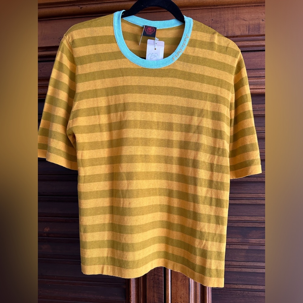 Anthropologie Mustard and Orange Striped Crew Neck Sweater - Picture 7 of 7